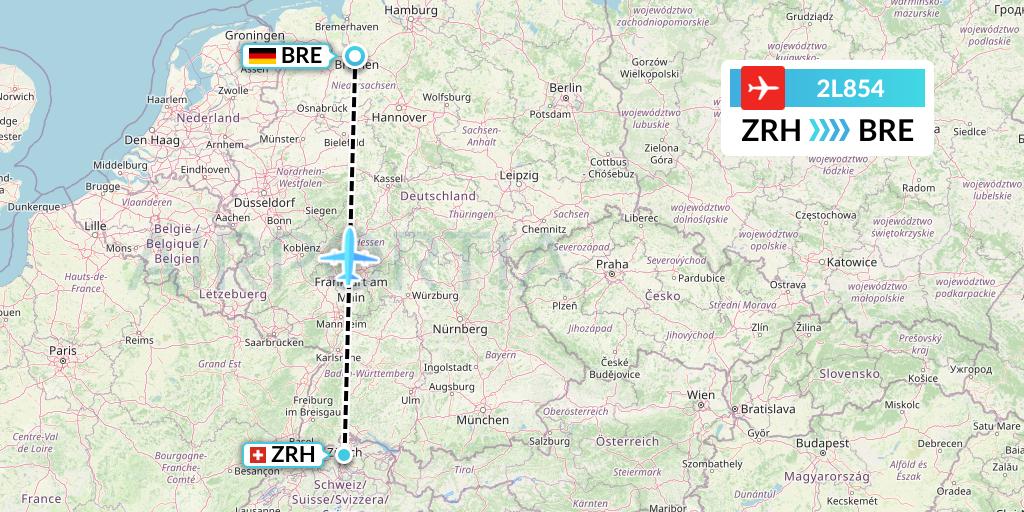 2L854 Helvetic Airways Flight Map: Zurich to Bremen