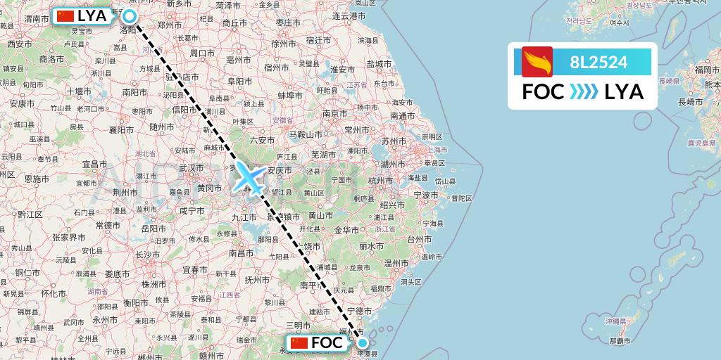 8L2524 Lucky Air Flight Map: Fuzhou to Luoyang