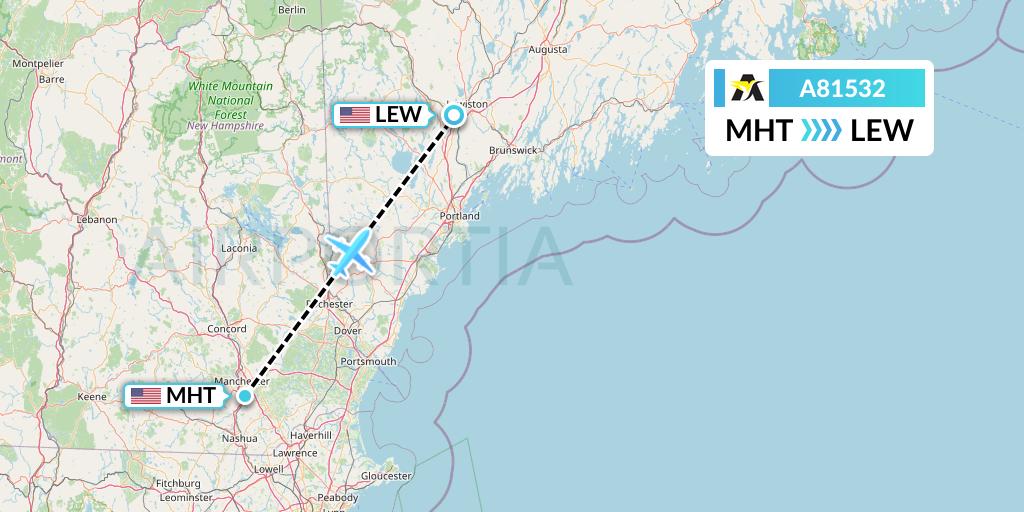A81532 Aerolink Uganda Flight Map: Manchester to Lewiston