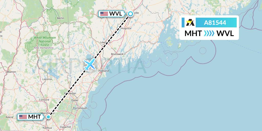 A81544 Aerolink Uganda Flight Map: Manchester to Waterville