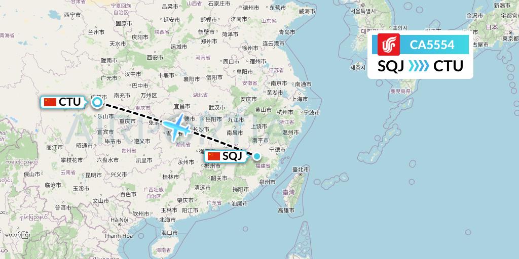 CA5554 Air China Flight Map: Fuzhou to Chengdu