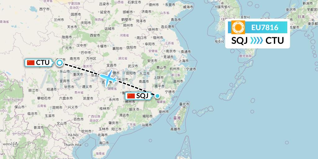 EU7816 Chengdu Airlines Flight Map: Fuzhou to Chengdu