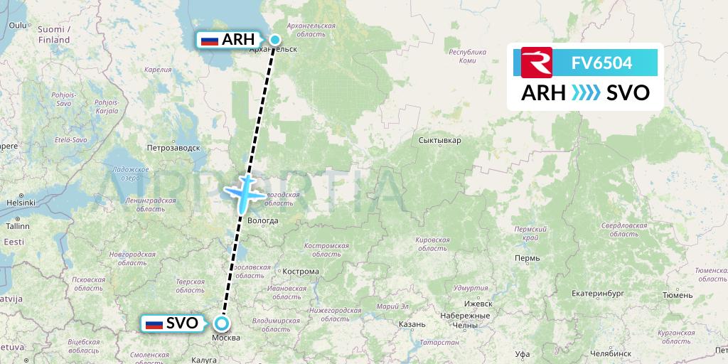 FV6504 Rossiya Flight Map: Arkhangelsk to Moscow