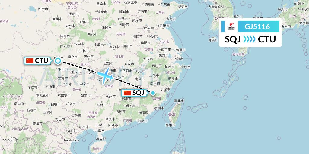 GJ5116 Loong Airlines Flight Map: Fuzhou to Chengdu