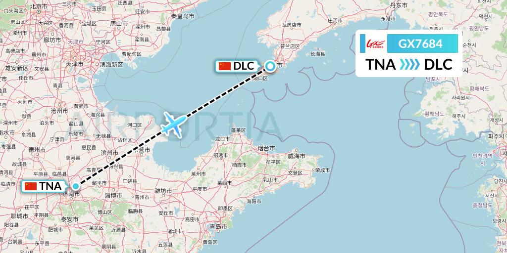GX7684 GX Airlines Flight Map: Jinan to Dalian