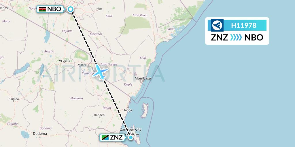 H11978 Hahn Air Systems Flight Map: Zanzibar to Nairobi