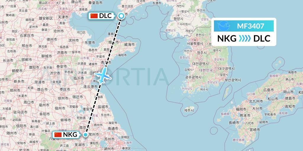 MF3407 Xiamen Airlines Flight Map: Nanjing to Dalian