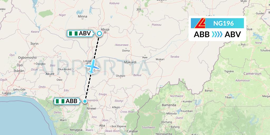 NG196 Aero Contractors Flight Map: Asaba to Abuja