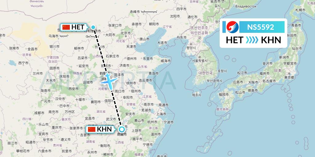 NS5592 Hebei Airlines Flight Map: Hohhot to Nanchang