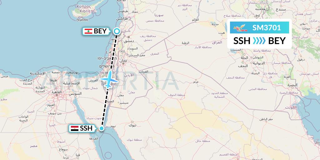 SM3701 Air Cairo Flight Map: Sharm el-Sheikh to Beirut