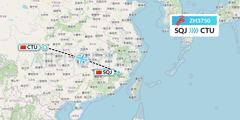 ZH3750 Shenzhen Airlines Flight Map: Fuzhou to Chengdu