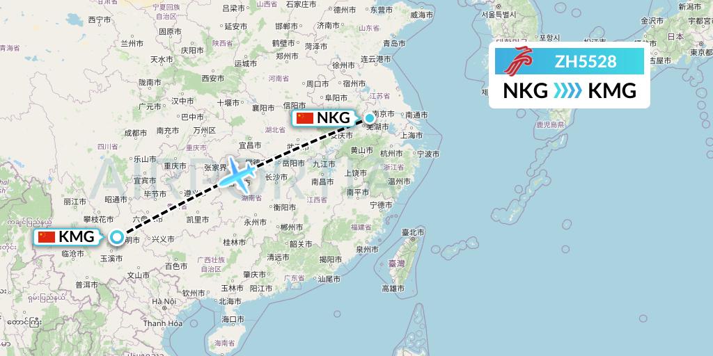 ZH5528 Shenzhen Airlines Flight Map: Nanjing to Kunming