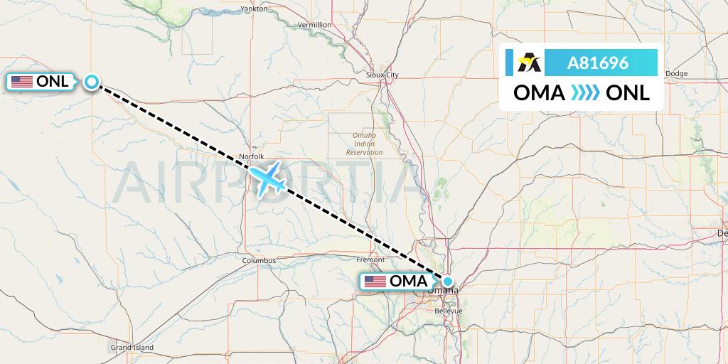 A81696 Aerolink Uganda Flight Map: Omaha to Oneill