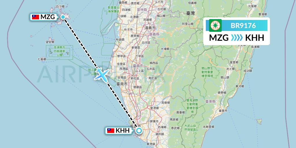 BR9176 EVA Air Flight Map: Makung to Kaohsiung