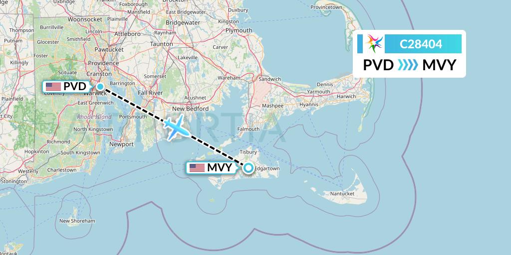 C28404 Ceiba Intercontinental Flight Map: Providence to Martha's Vineyard