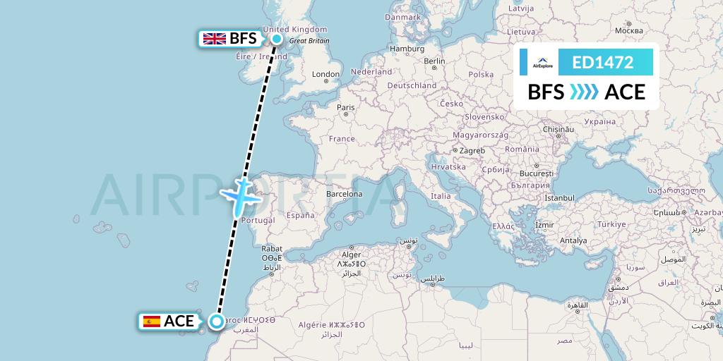 ED1472 AirExplore Flight Map: Belfast to Lanzarote