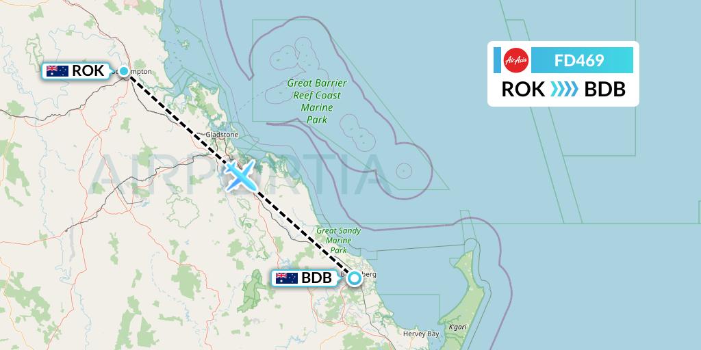 FD469 Thai AirAsia Flight Map: Rockhampton to Bundaberg