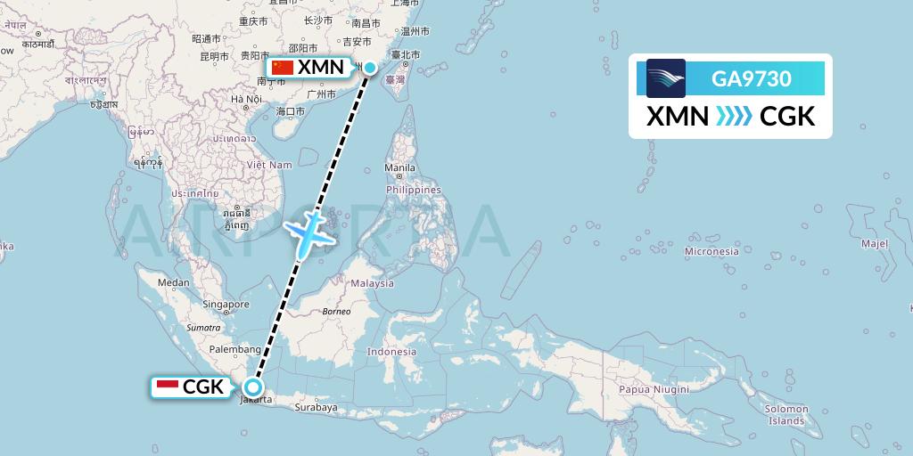 GA9730 Garuda Indonesia Flight Map: Xiamen to Jakarta