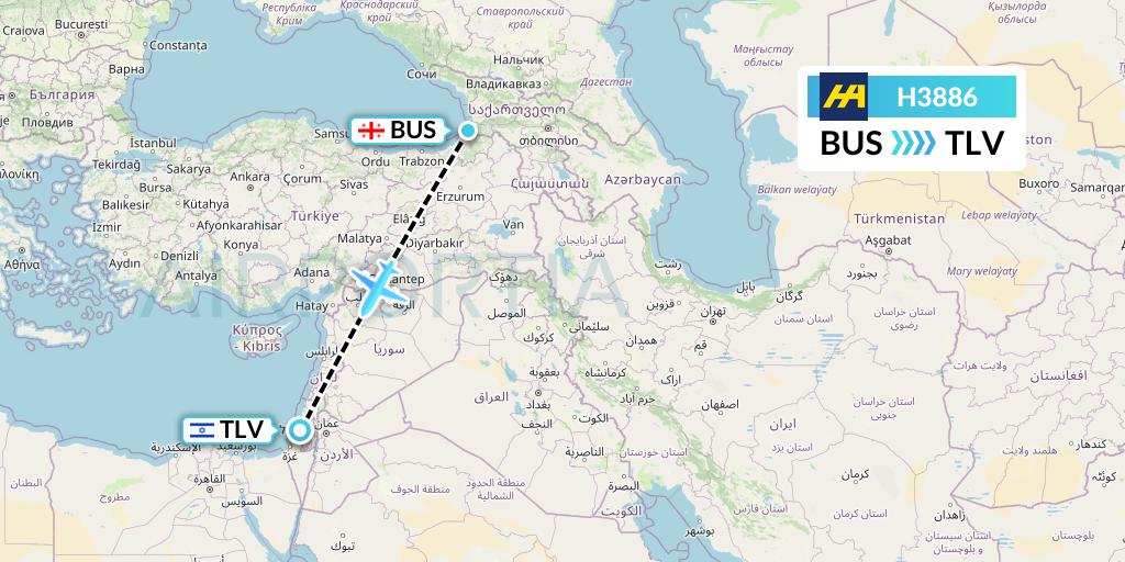 H3886 Harbour Air Flight Map: Batumi to Tel Aviv