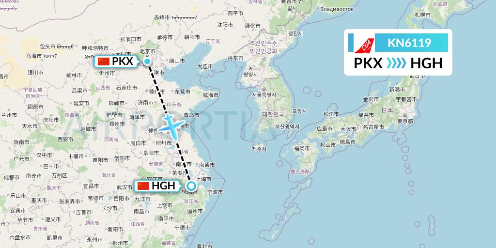 KN6119 China United Airlines Flight Map: Beijing to Hangzhou