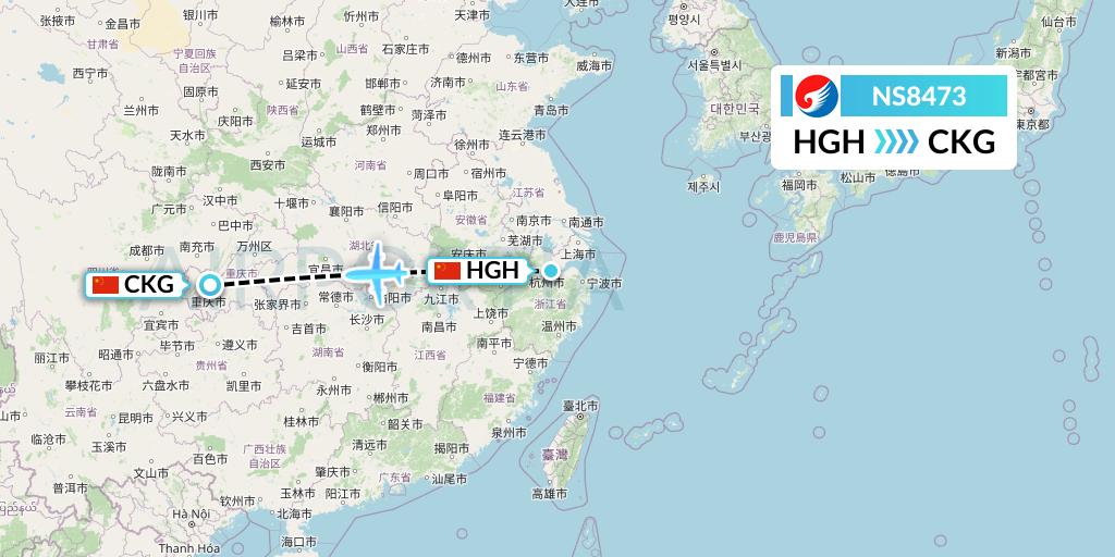NS8473 Hebei Airlines Flight Map: Hangzhou to Chongqing