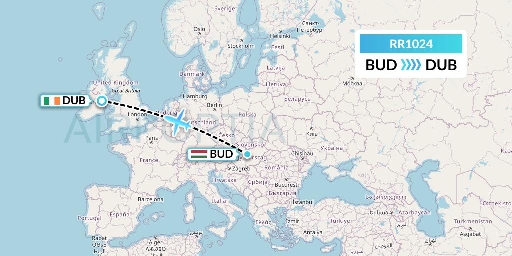 RR1024 Royal Air Force Flight Map: Budapest to Dublin