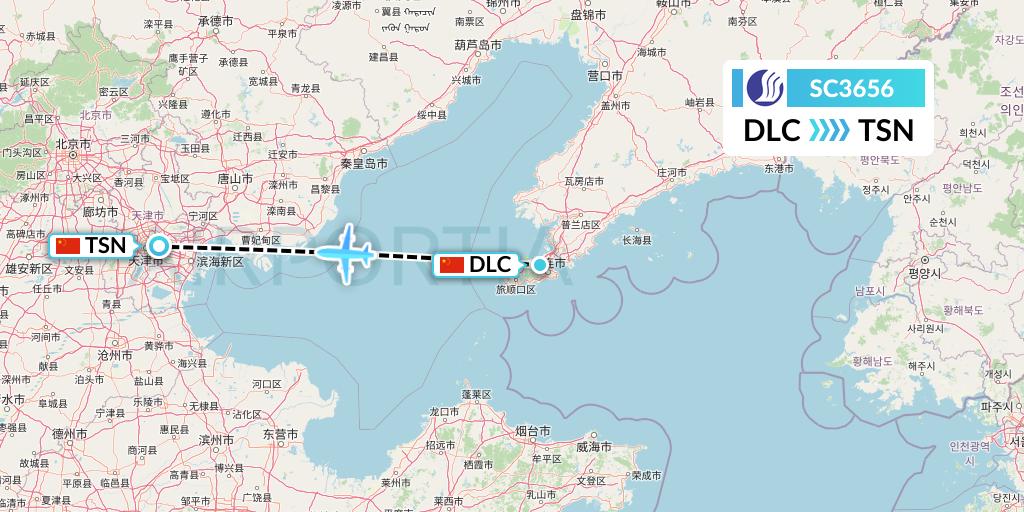SC3656 Shandong Airlines Flight Map: Dalian to Tianjin