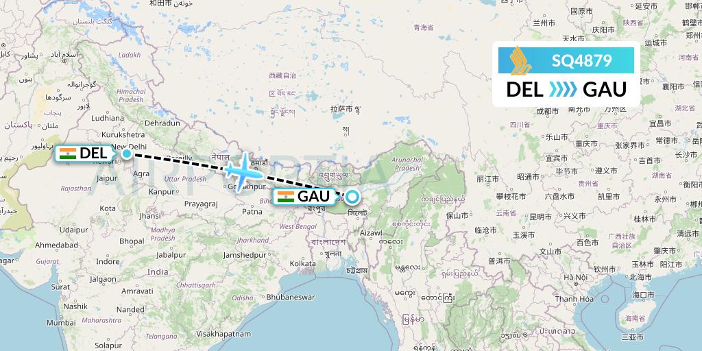SQ4879 Singapore Airlines Flight Map: Delhi to Guwahati