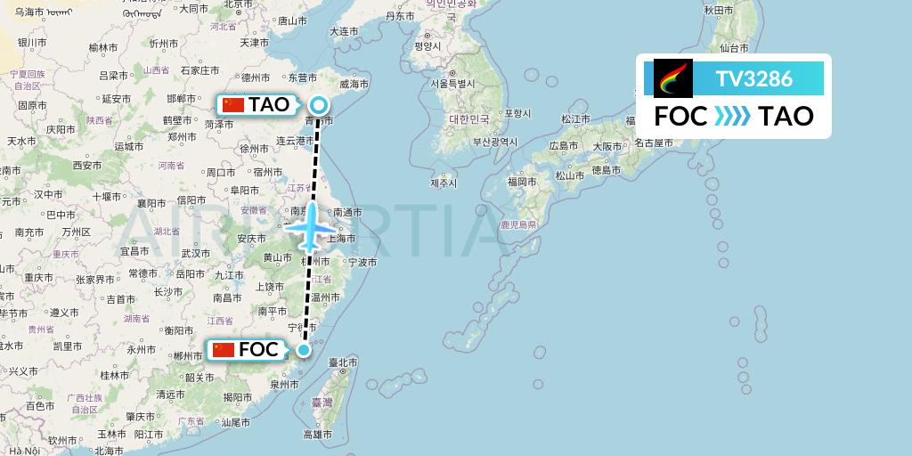 TV3286 Tibet Airlines Flight Map: Fuzhou to Qingdao