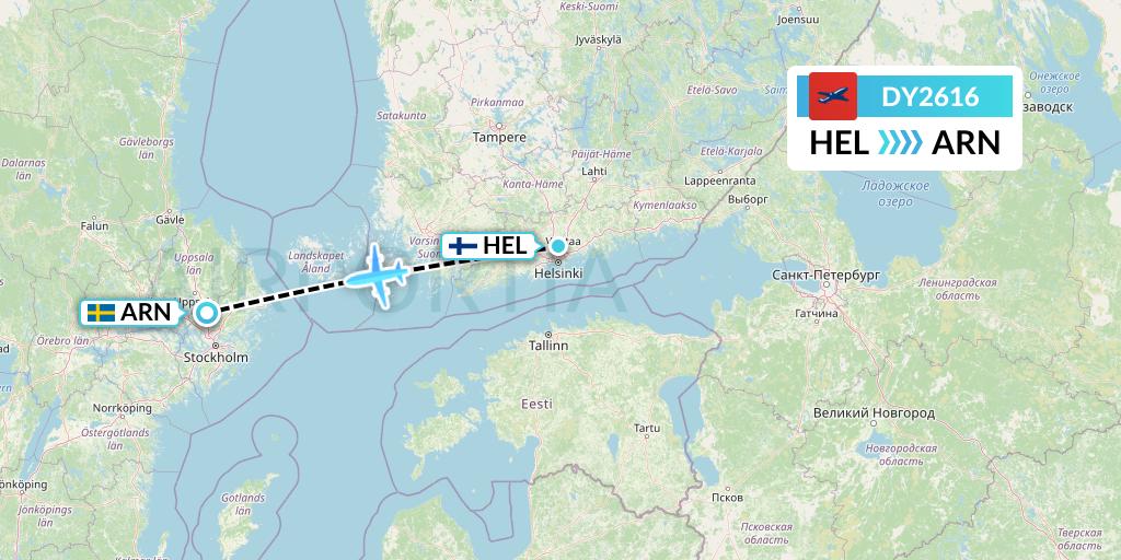 DY2616 Norwegian Flight Map: Helsinki to Stockholm