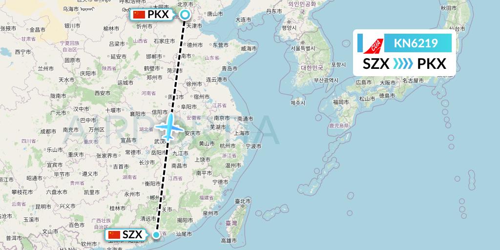 KN6219 China United Airlines Flight Map: Shenzhen to Beijing