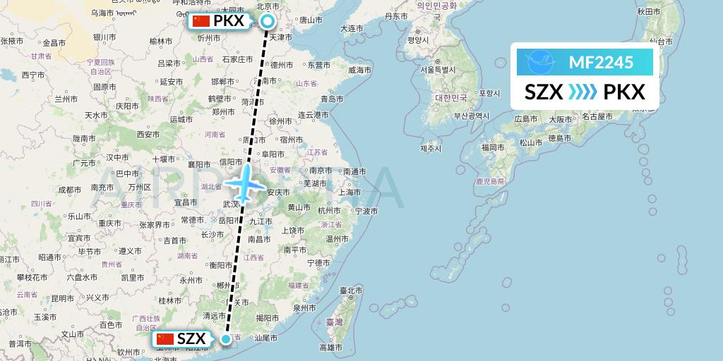 MF2245 Xiamen Airlines Flight Map: Shenzhen to Beijing