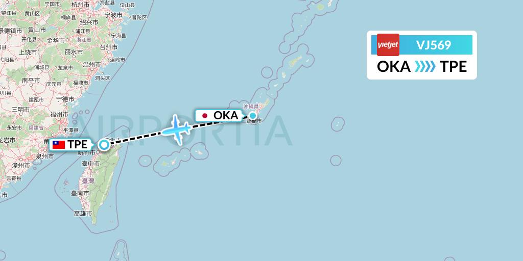 VJ569 VietJet Air Flight Map: Naha to Taipei
