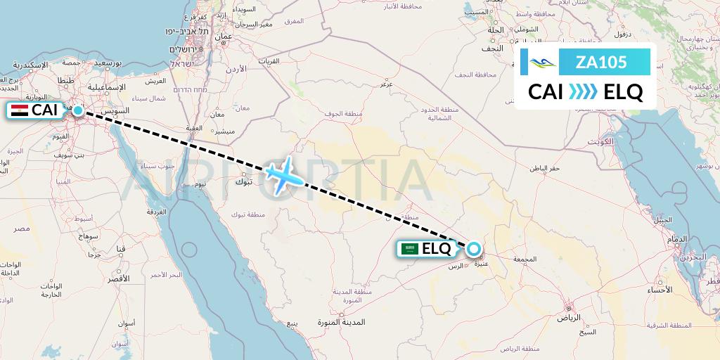 ZA105 Sky Angkor Airlines Flight Map: Cairo to Al-Qassim