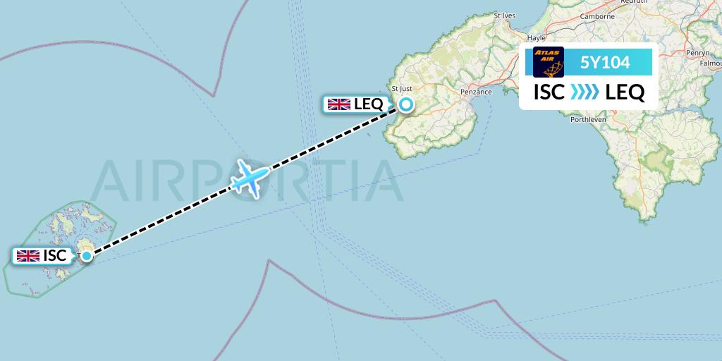 5Y104 Atlas Air Flight Map: Isles Of Scilly to Lands End
