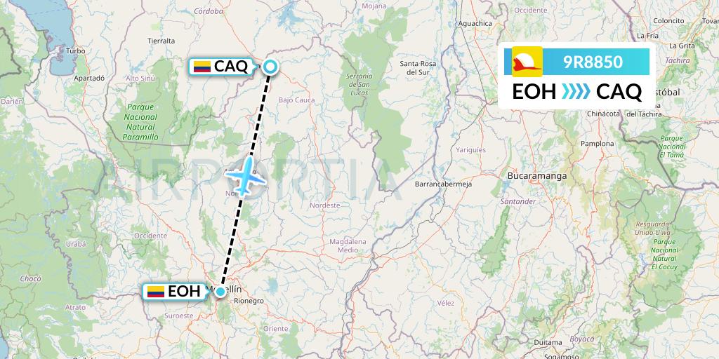 9R8850 Satena Flight Map: Medellin to Caucasia
