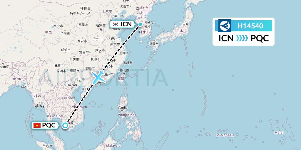 H14540 Hahn Air Systems Flight Map: Seoul to Phu Quoc