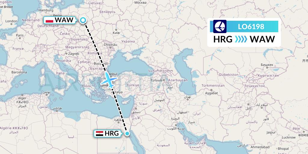 LO6198 LOT Flight Map: Hurghada to Warsaw