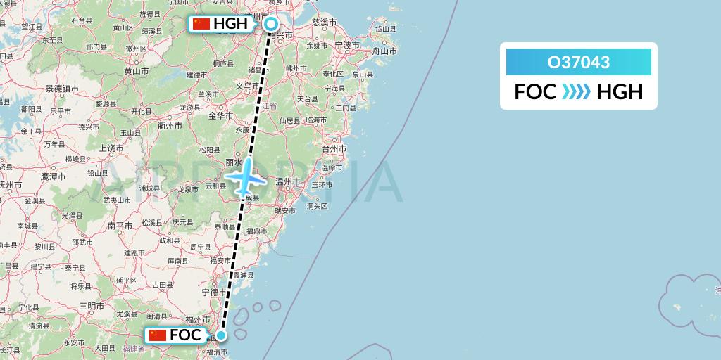 O37043 SF Airlines Flight Map: Fuzhou to Hangzhou
