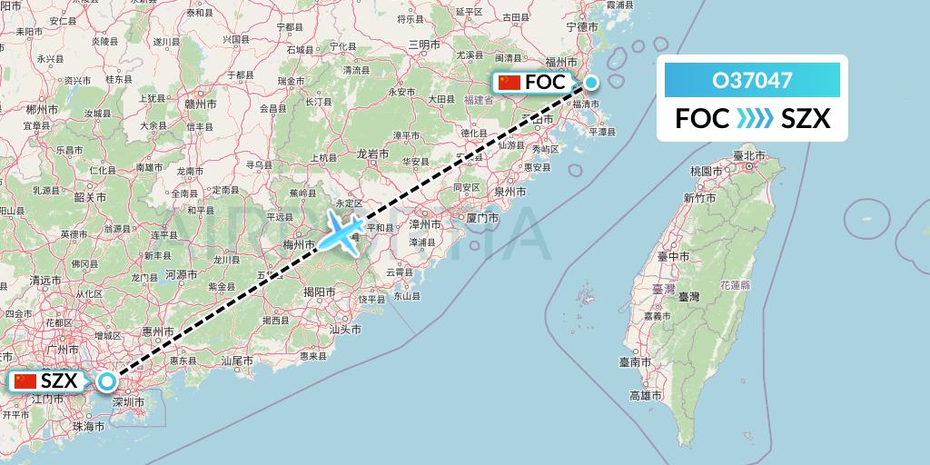 O37047 SF Airlines Flight Map: Fuzhou to Shenzhen