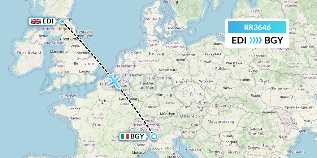 RR3646 Royal Air Force Flight Map: Edinburgh to Milan