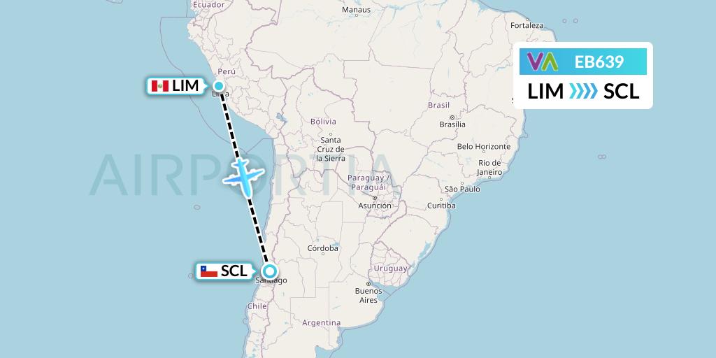 EB639 Wamos Air Flight Map: Lima to Santiago