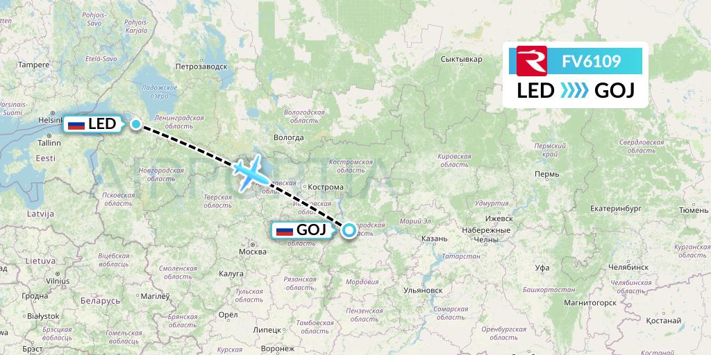 FV6109 Rossiya Flight Map: St. Petersburg to Nizhny Novgorod