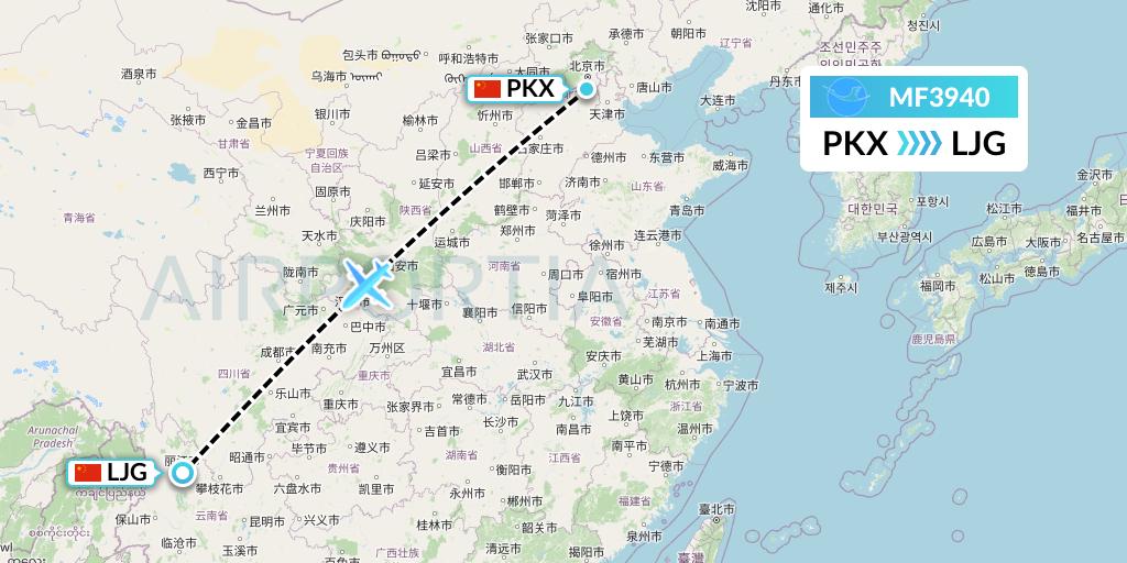 MF3940 Xiamen Airlines Flight Map: Beijing to Lijiang
