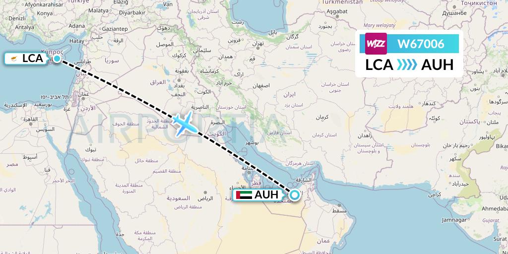 W67006 Wizz Air Flight Map: Larnaca to Abu Dhabi