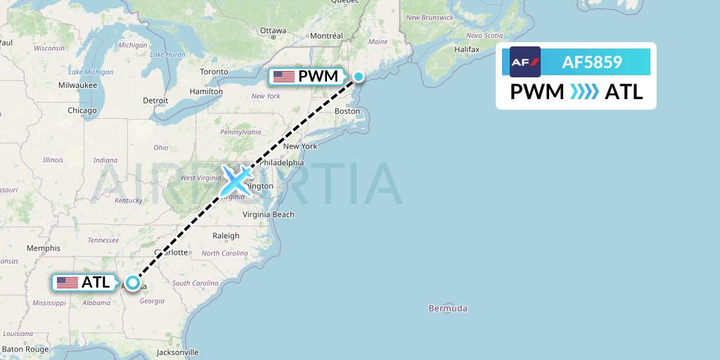 AF5859 Air France Flight Map: Portland to Atlanta
