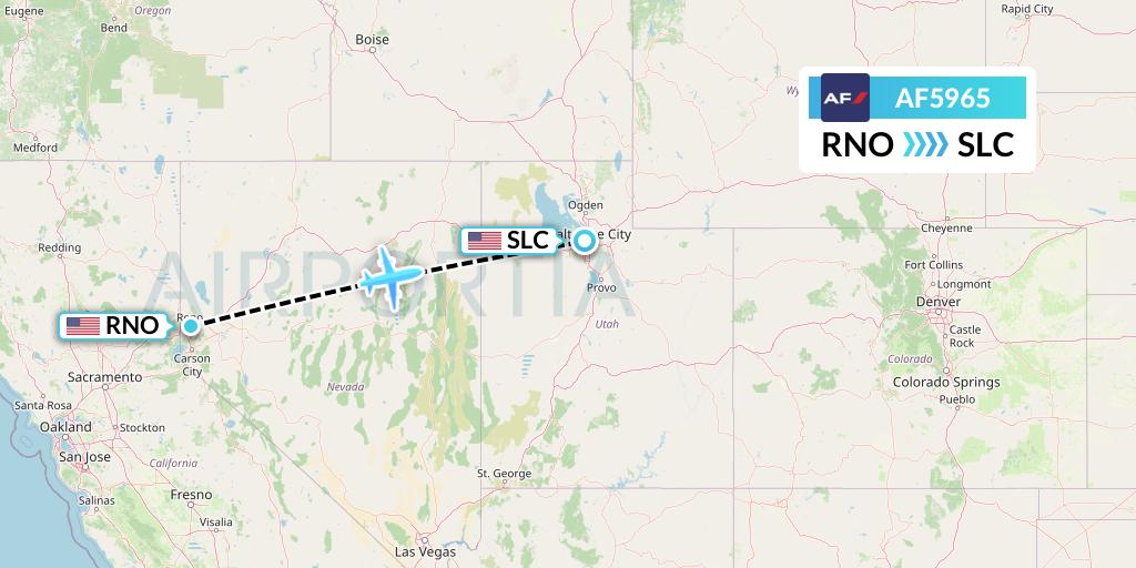 AF5965 Air France Flight Map: Reno to Salt Lake City