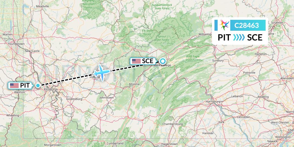 C28463 Ceiba Intercontinental Flight Map: Pittsburgh to State College