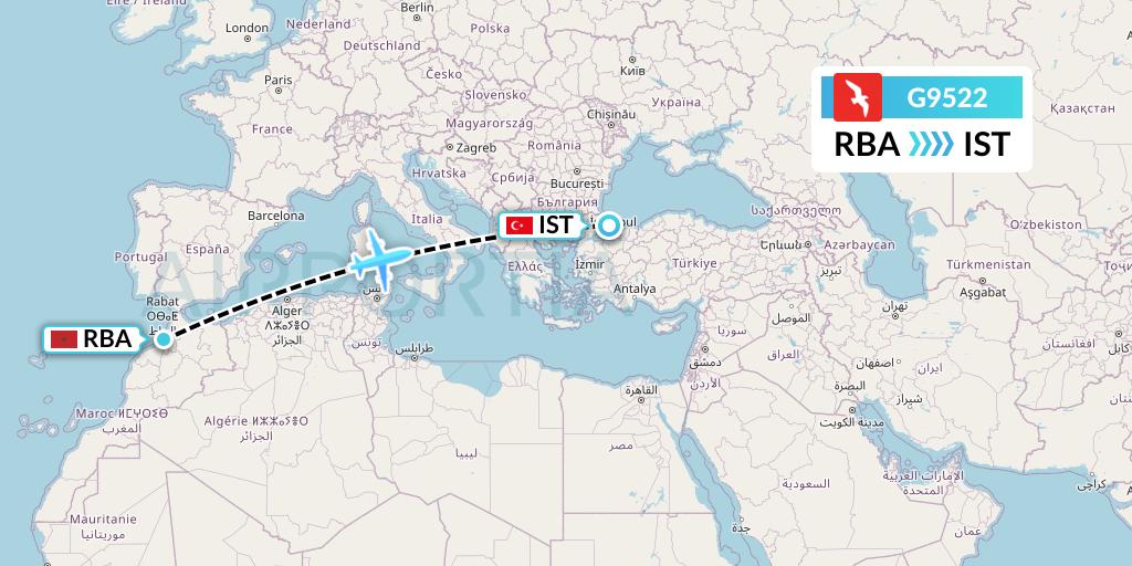 G9522 Air Arabia Flight Map: Rabat to Istanbul