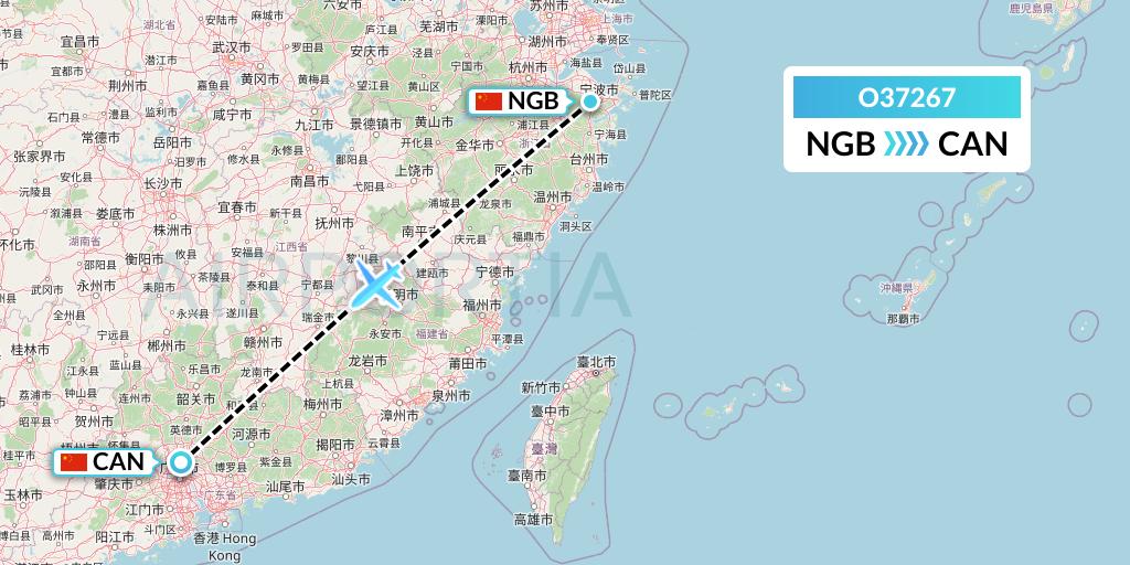 O37267 SF Airlines Flight Map: Ningbo to Guangzhou